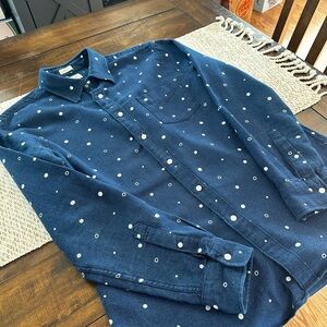 J. Crew Dark Blue Shirt with White Dots